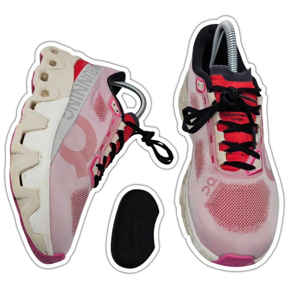 On Cloudmonster Hyper Womens 7.5 Red Cream Running Shoes Sneaker Custom